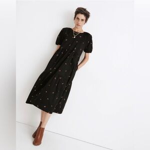 Madewell - Short-Sleeve Cattail Tiered Dress in Amie Floral, Black, Size L